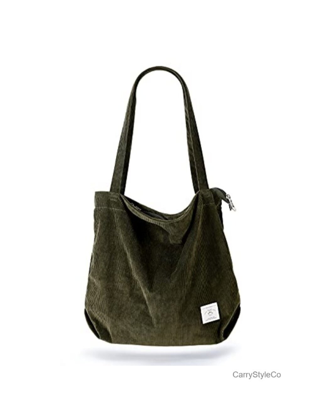 Corduroy Tote Bag Zipper Shoulder Bag Large Capacity Pockets